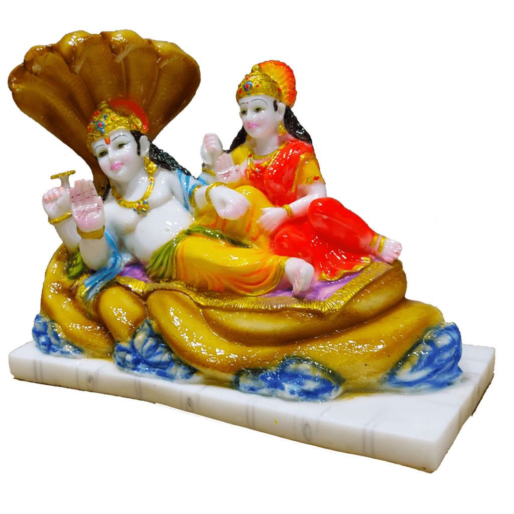 Bhagwan Vishnu Laxmi on Sheshnag Marble Look Statue Height 26 cm