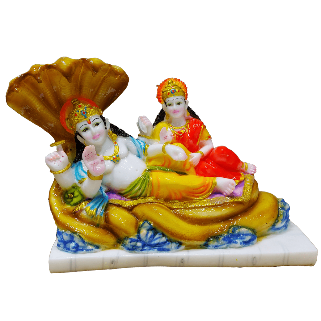Bhagwan Vishnu Laxmi on Sheshnag Marble Look Statue Height 26 cm