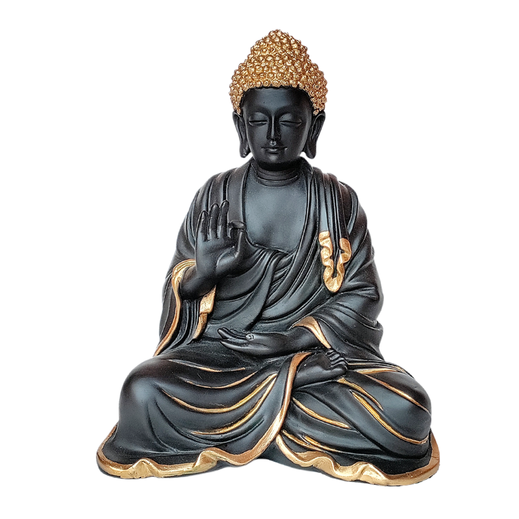 Black Golden Polyresin Meditating Lord Buddha Statue Murti