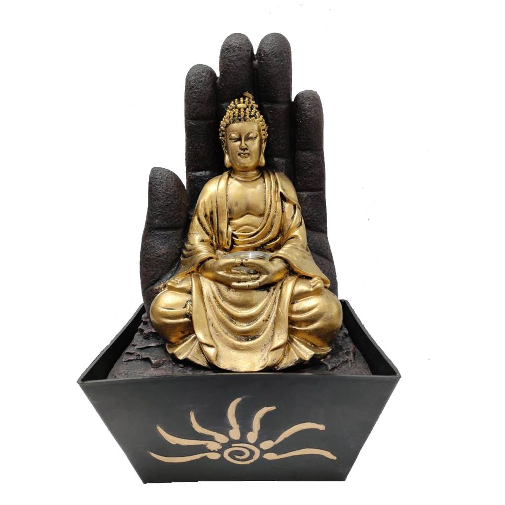 Buddha Sitting On Hand Fountain, Height-16 inch