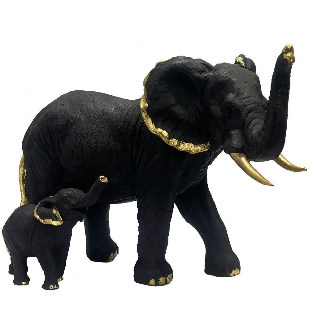 Antique Polyresin Mother And Baby Elephant Statue Showpiece