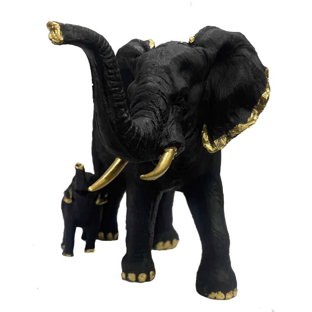 Antique Polyresin Mother And Baby Elephant Statue Showpiece