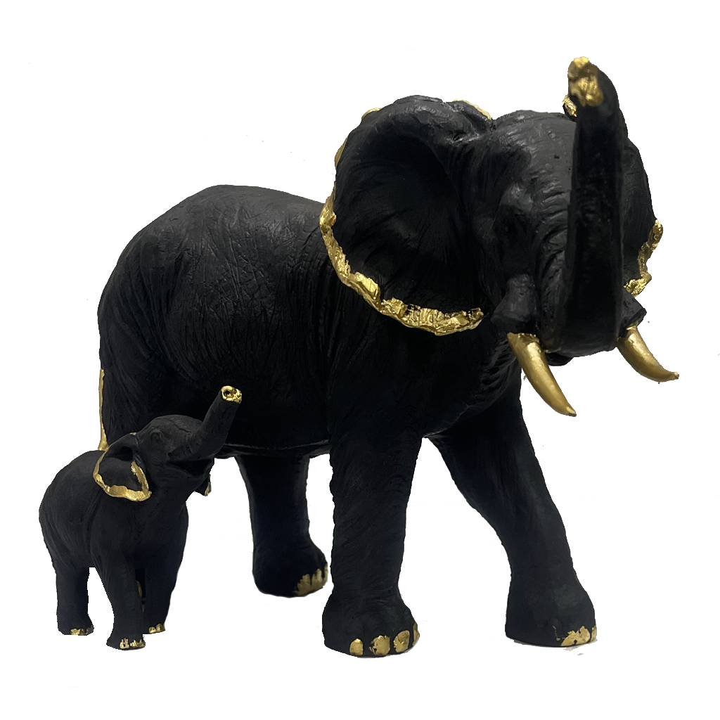 Antique Polyresin Mother And Baby Elephant Statue Showpiece