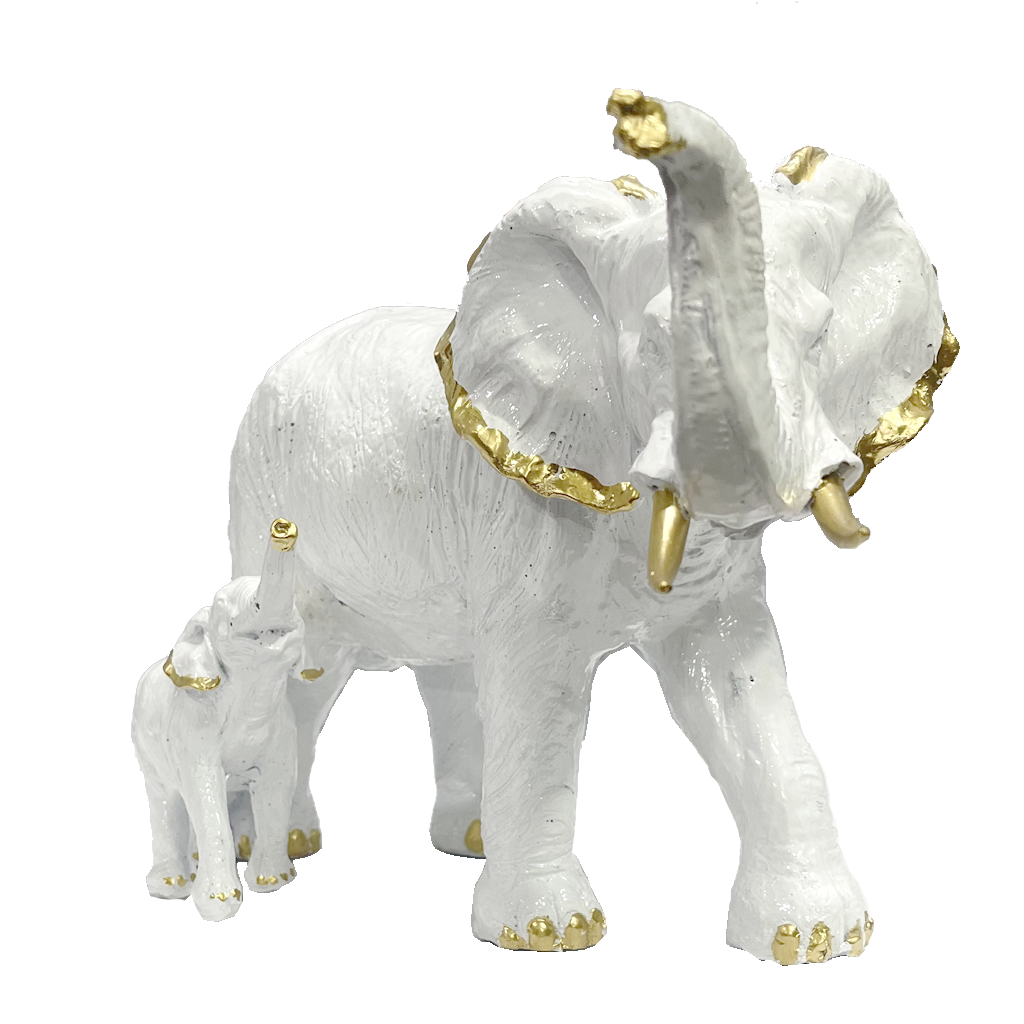 Antique Polyresin Mother And Baby Elephant Statue