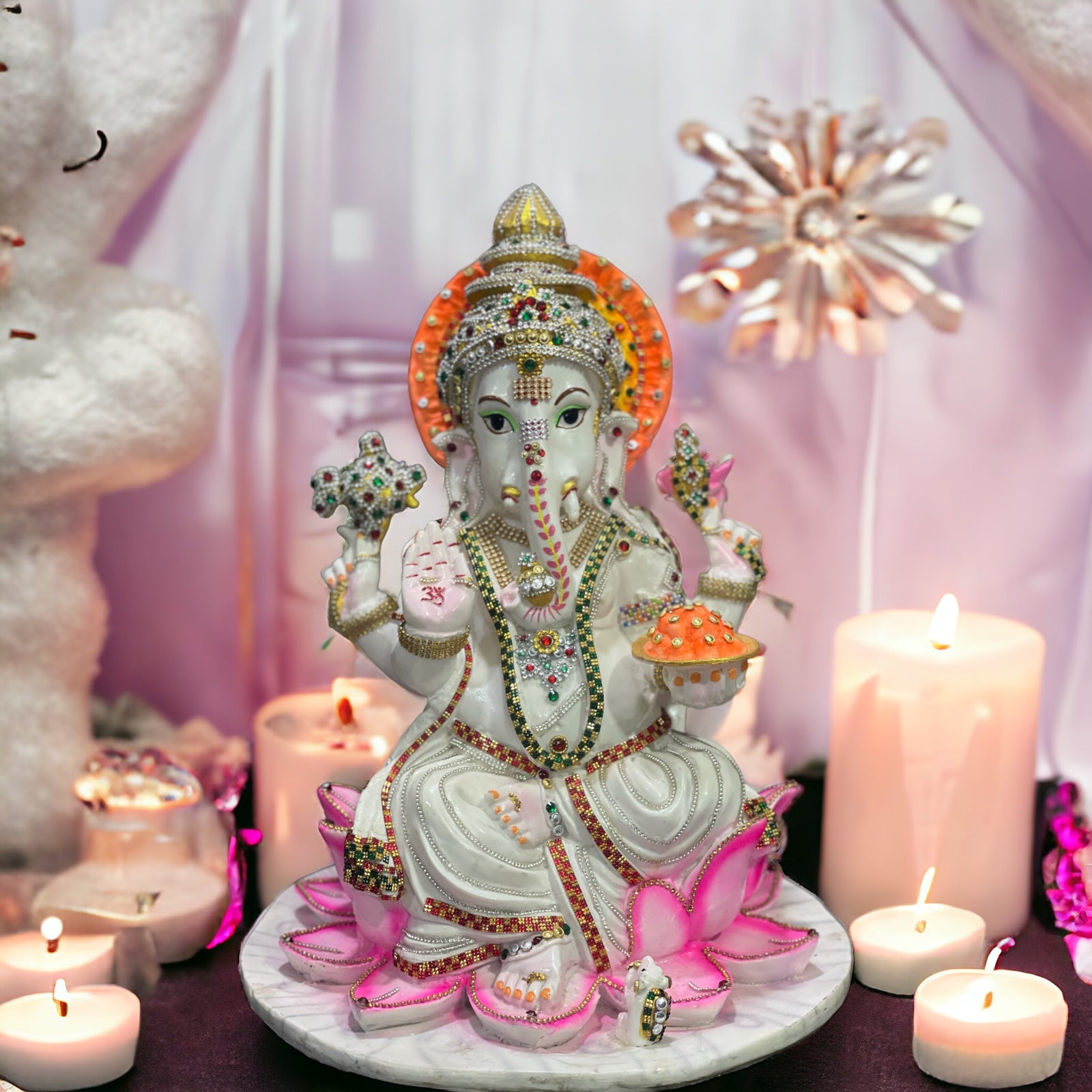 Kamal Ganesha White Marble Look Ganesha Idol decorative Zaircon