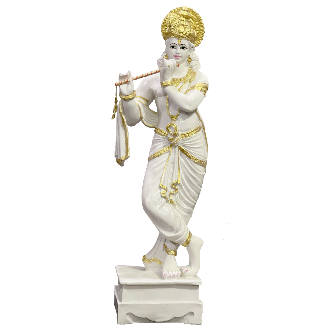 Standing Krishna with Bansuri White Marble Look, Height-63 CM