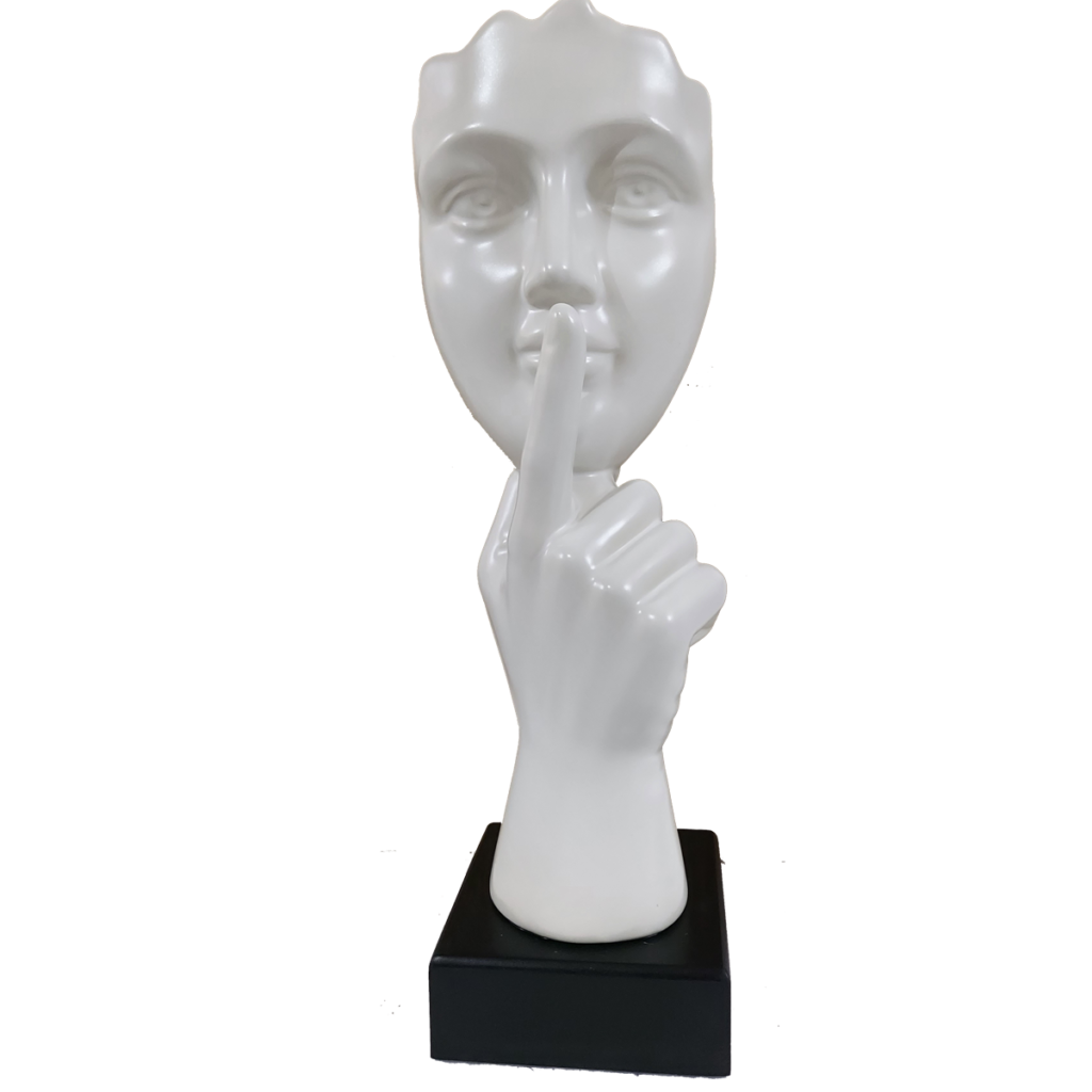 Abstract Instructing Silence Finger on Woman Face Statue Table Ascen