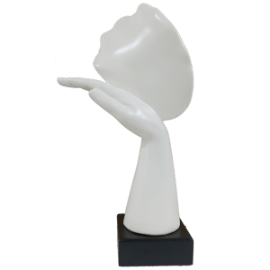 Abstract Woman Face Statue Resting on Hand Table Ascent