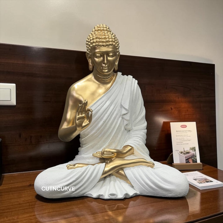 CutnCurve® 2 Feet Blessing Buddha Idol – Handmade Resin Statue for Home, Office & Gifting
