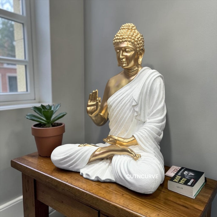 CutnCurve® 2 Feet Blessing Buddha Idol – Handmade Resin Statue for Home, Office & Gifting