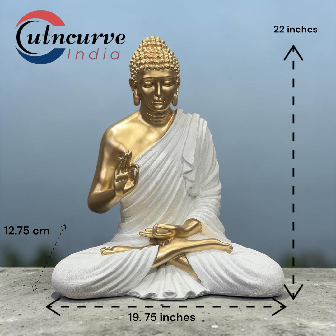 CutnCurve® 2 Feet Blessing Buddha Idol – Handmade Resin Statue for Home, Office & Gifting