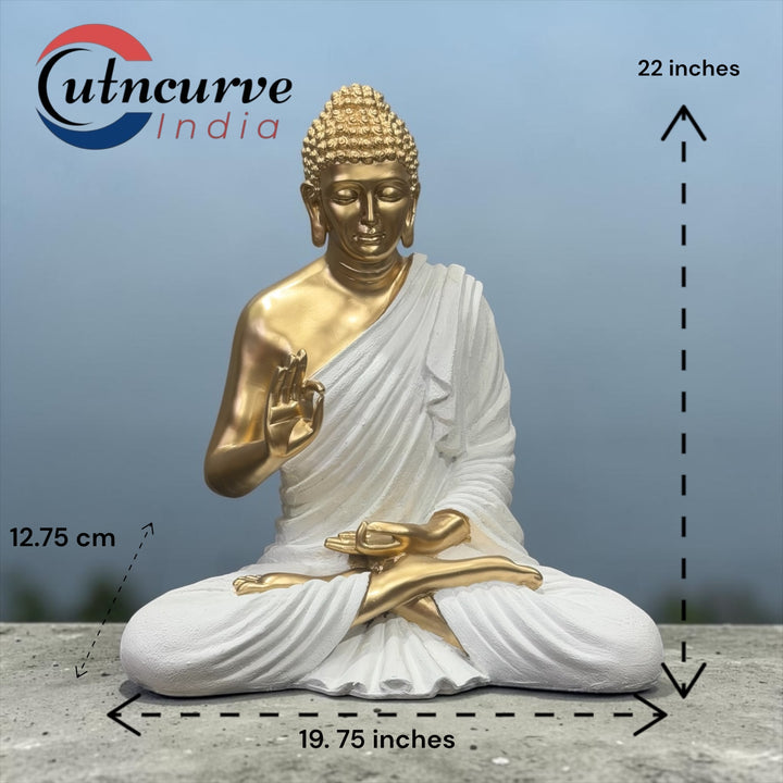 CutnCurve® 2 Feet Blessing Buddha Idol – Handmade Resin Statue for Home, Office & Gifting