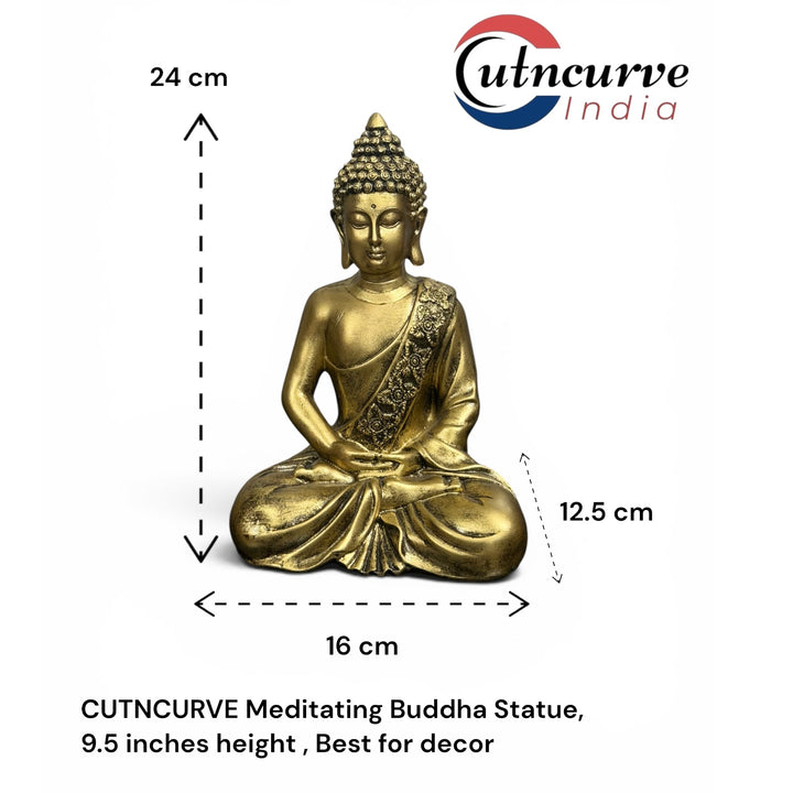 Metallic Buddha Statue Made of Resin – Premium Meditating Buddha Idol 9.5 Inches Height  for Home Decor, Office, Temple & Vastu Gift