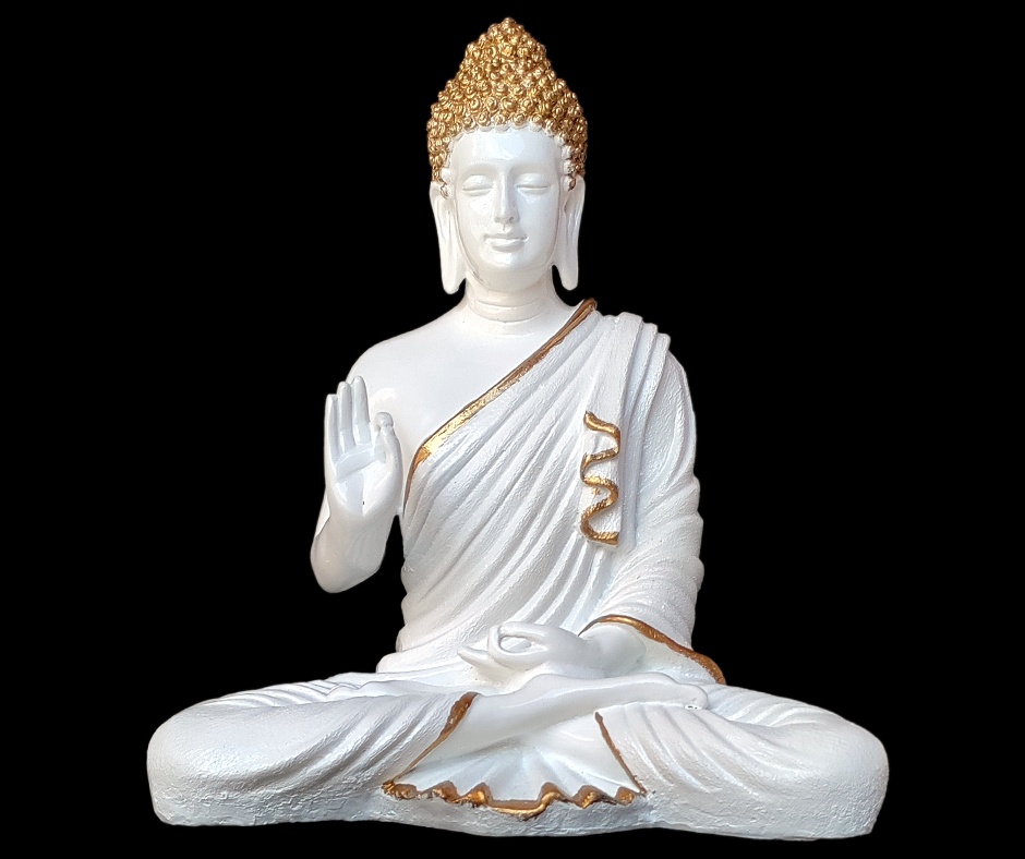 White Golden Meditating Buddha Statue Symbol of Peace Home decor Idol