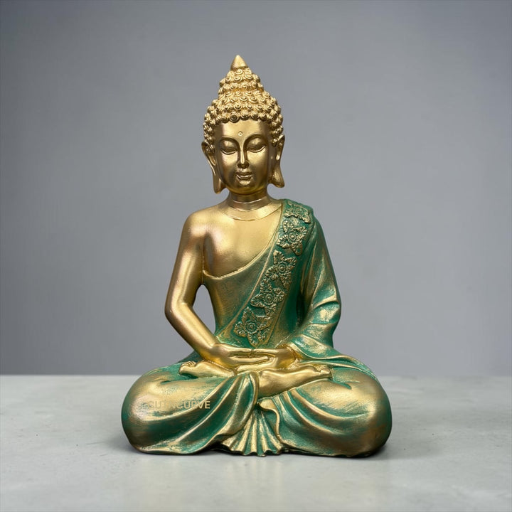 CutnCurve® Premium Metallic Finish Meditating Buddha Idol – 9.5 Inch Resin Buddha Statue for Home, Office & Spiritual Décor