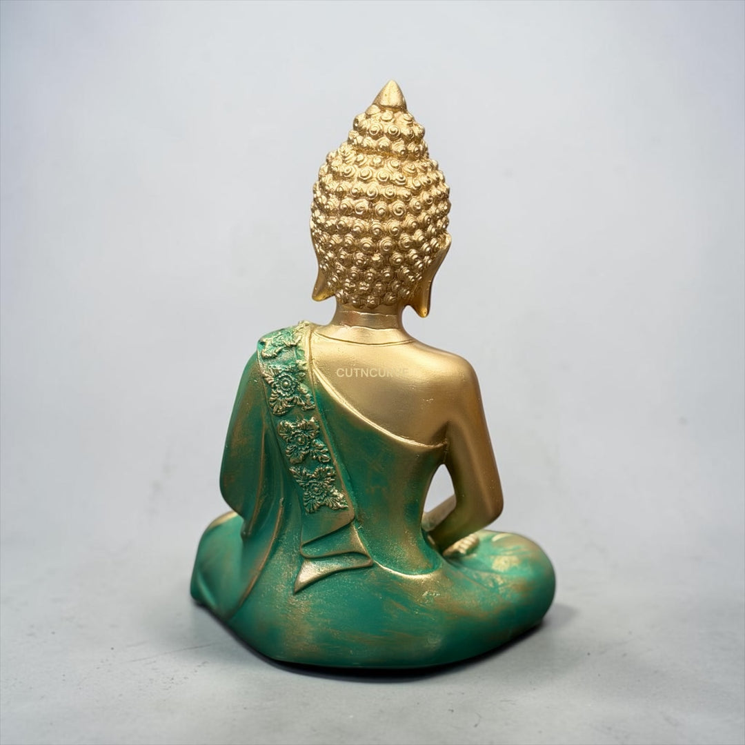 CutnCurve® Premium Metallic Finish Meditating Buddha Idol – 9.5 Inch Resin Buddha Statue for Home, Office & Spiritual Décor