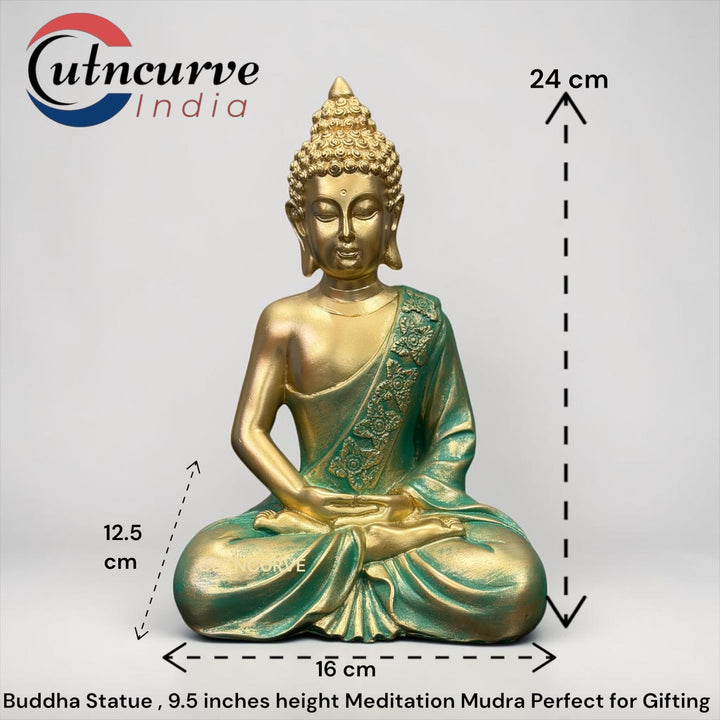 CutnCurve® Premium Metallic Finish Meditating Buddha Idol – 9.5 Inch Resin Buddha Statue for Home, Office & Spiritual Décor
