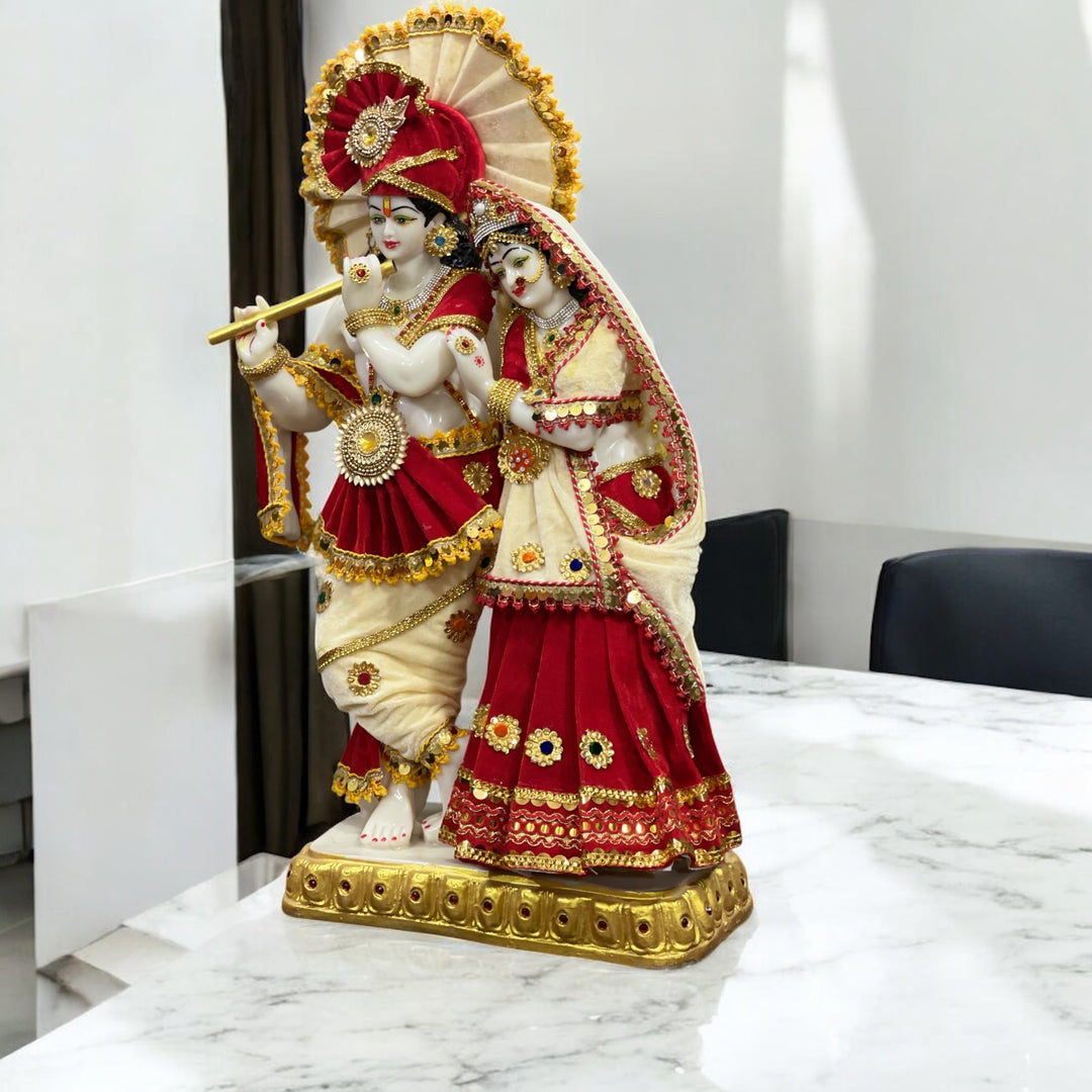 Radha Krishan 2 feet Marble Idol With Fine  Dress Home Decor