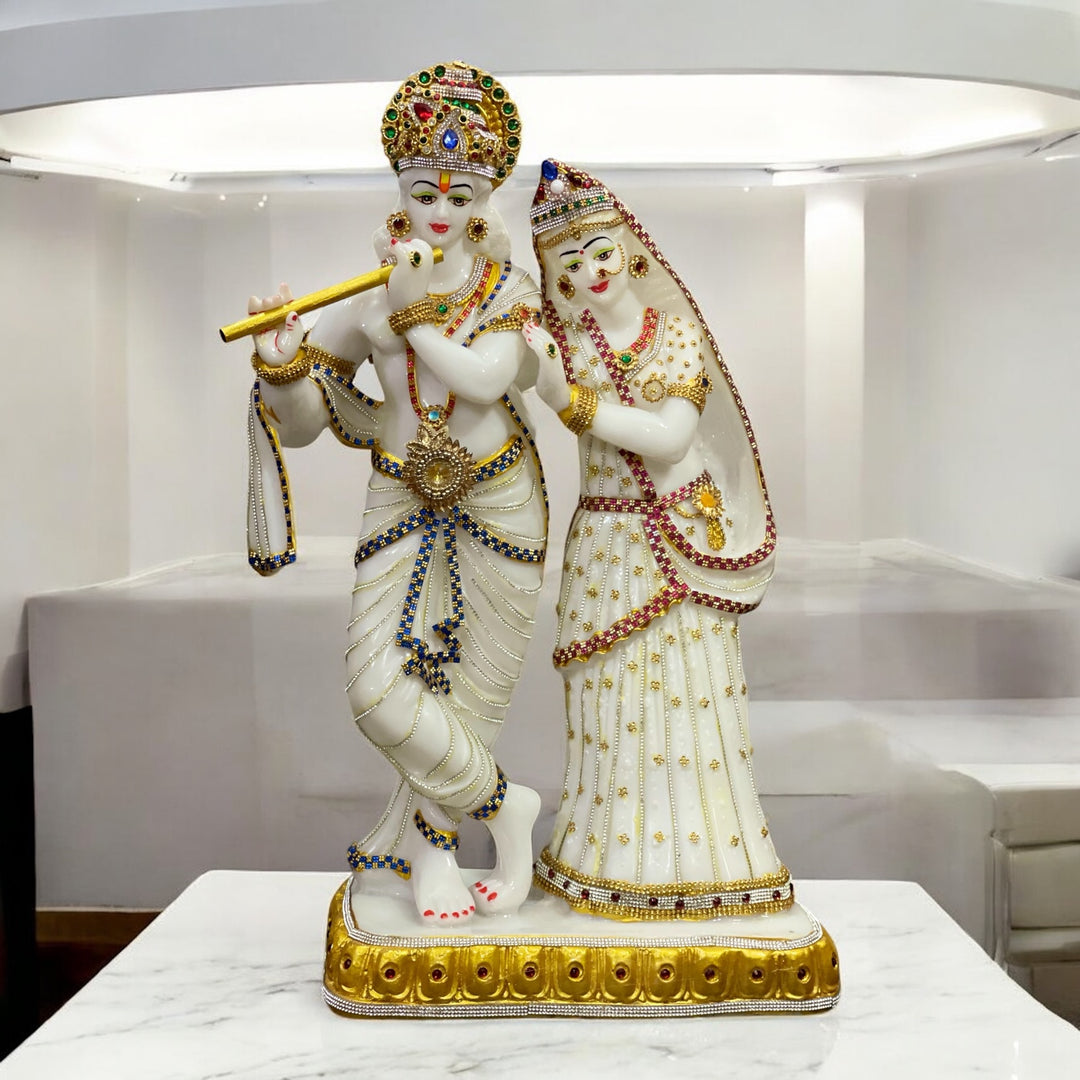 Premium 2 Feet Radha Krishna Murti in Composite Marble – Divine Home Temple Idol with Fine Detailing