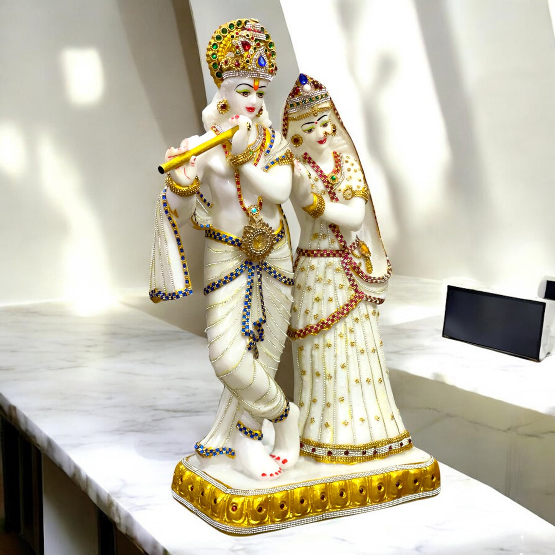 Premium 2 Feet Radha Krishna Murti in Composite Marble – Divine Home Temple Idol with Fine Detailing
