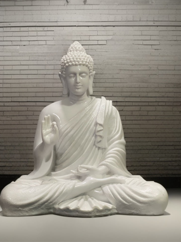 White Meditating Buddha Statue Symbol of Peace Home decor Idol H- 37 CM