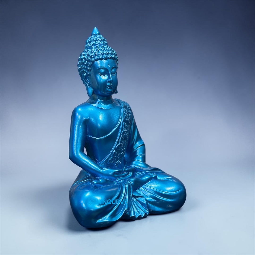 CutnCurve® Luxury Metallic Buddha Statue – 9.5 Inch Resin Meditating Buddha for Peace, Home Decoration & Elegant Gifting