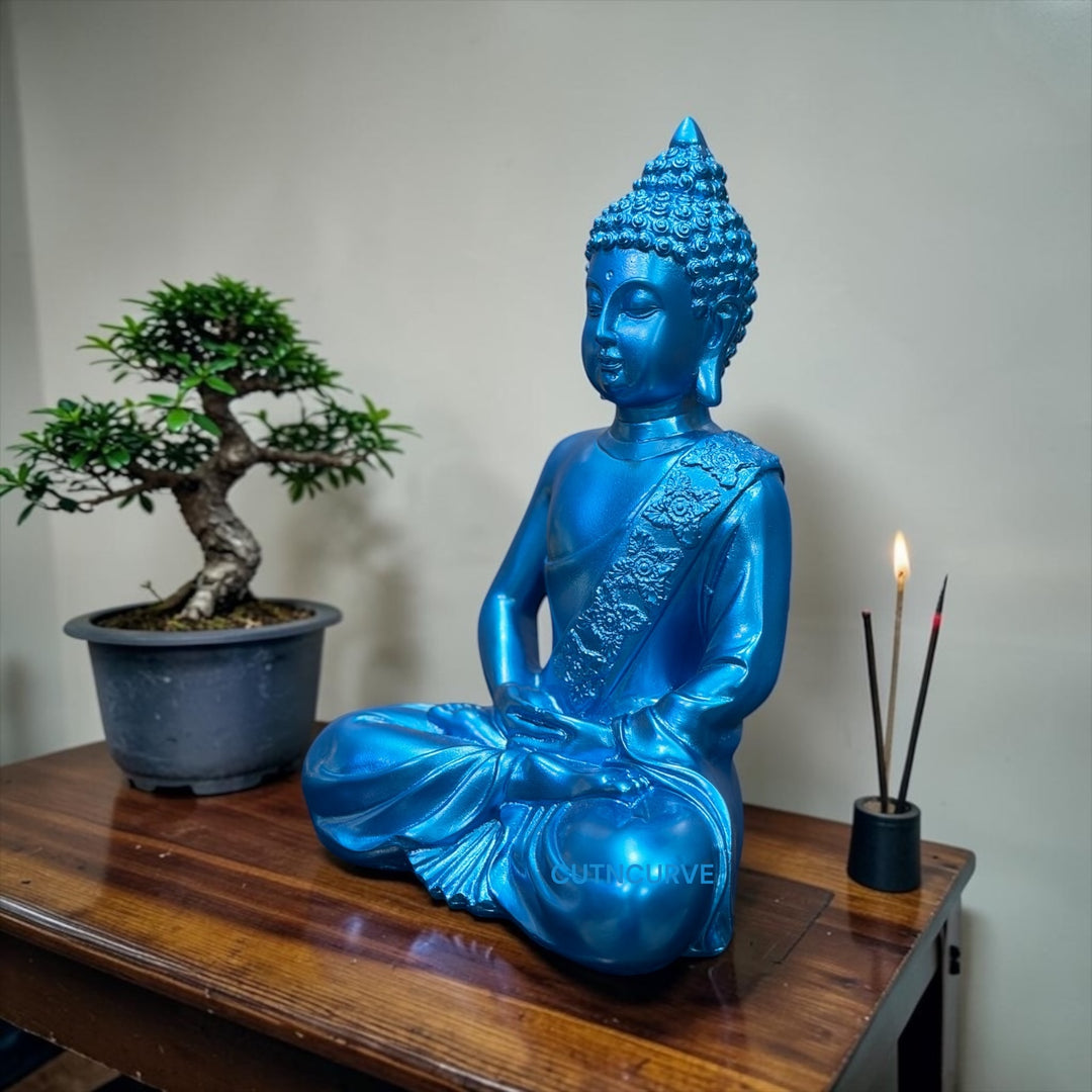 CutnCurve® Luxury Metallic Buddha Statue – 9.5 Inch Resin Meditating Buddha for Peace, Home Decoration & Elegant Gifting