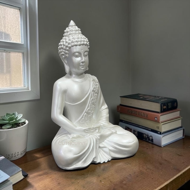 CutnCurve® Meditating Buddha Resin Statue – Metallic Finish | 9.5 Inches | Elegant Home Décor, Office Accent & Vastu Gift