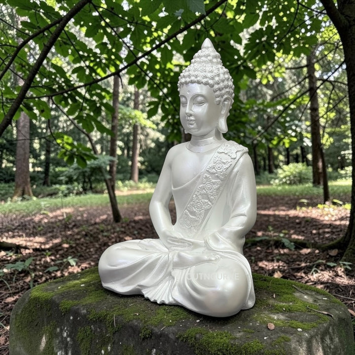 CutnCurve® Meditating Buddha Resin Statue – Metallic Finish | 9.5 Inches | Elegant Home Décor, Office Accent & Vastu Gift