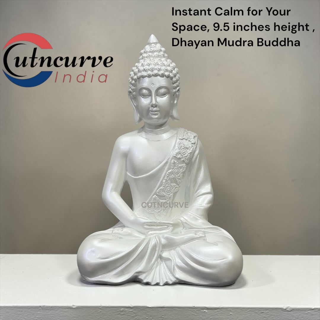 CutnCurve® Meditating Buddha Resin Statue – Metallic Finish | 9.5 Inches | Elegant Home Décor, Office Accent & Vastu Gift