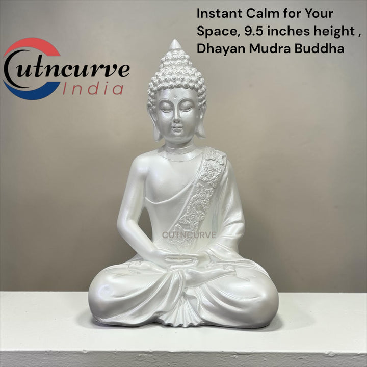 CutnCurve® Meditating Buddha Resin Statue – Metallic Finish | 9.5 Inches | Elegant Home Décor, Office Accent & Vastu Gift
