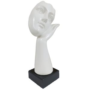 Abstract Woman Face Statue Resting on Hand Table Ascent