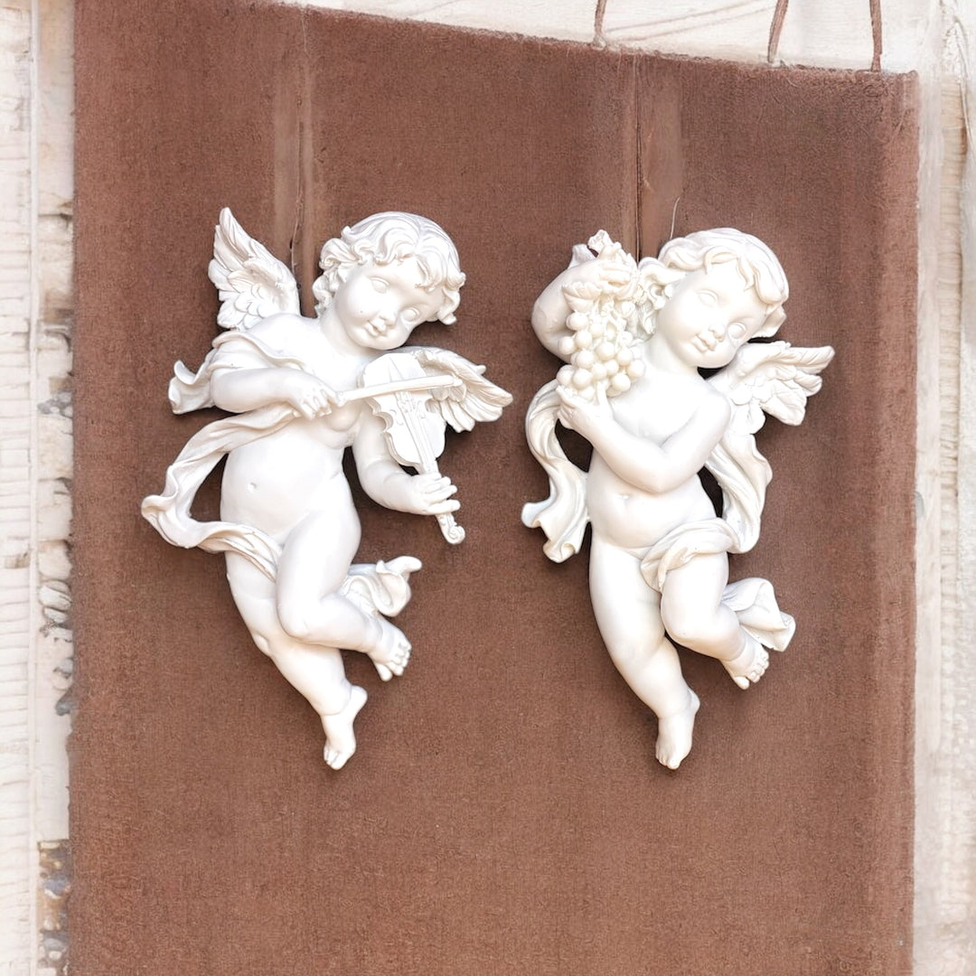 CUTNCURVE Angel Wall Decor, Composite Marble Angel Sculpture, Pair of Angels Wall Hanging, Religious Wall Decor, Decorative Angel Statue, Marble Finish Angel Art, Spiritual Home Decoration, Angel Wall Sculpture, Luxury Wall Hanging Decor, 12 Inch Angel Wall Art