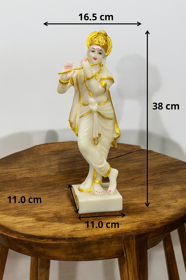 Standing Krishan Golden Idol Marble Look Murti Statue Height- 16 inches. 1.5 ft