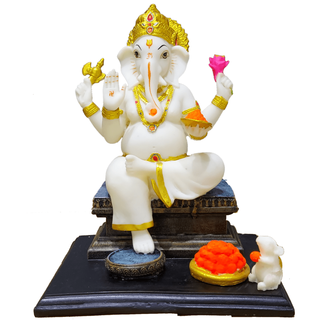 Ganesh Marble Murti Ganpati Sitting on Chouki Marble Murti