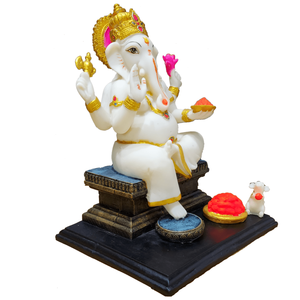 Ganesh Marble Murti Ganpati Sitting on Chouki Marble Murti