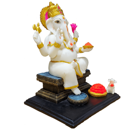 Ganesh Marble Murti Ganpati Sitting on Chouki Marble Murti