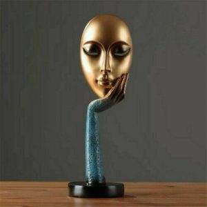 Golden Blue Abstract The Thinker Lady Statue for Home Decor Showpiece H- 40 cm