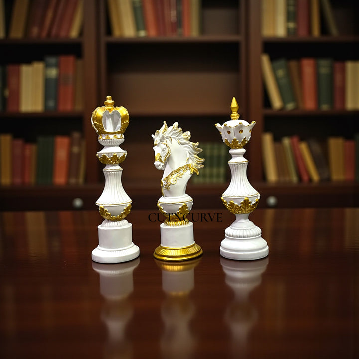 12 inch resin chess pieces, chess décor set 3 pcs, King Queen Knight showpiece, resin chess figurines, chess home décor set, modern chess statue, chess lovers gift décor.