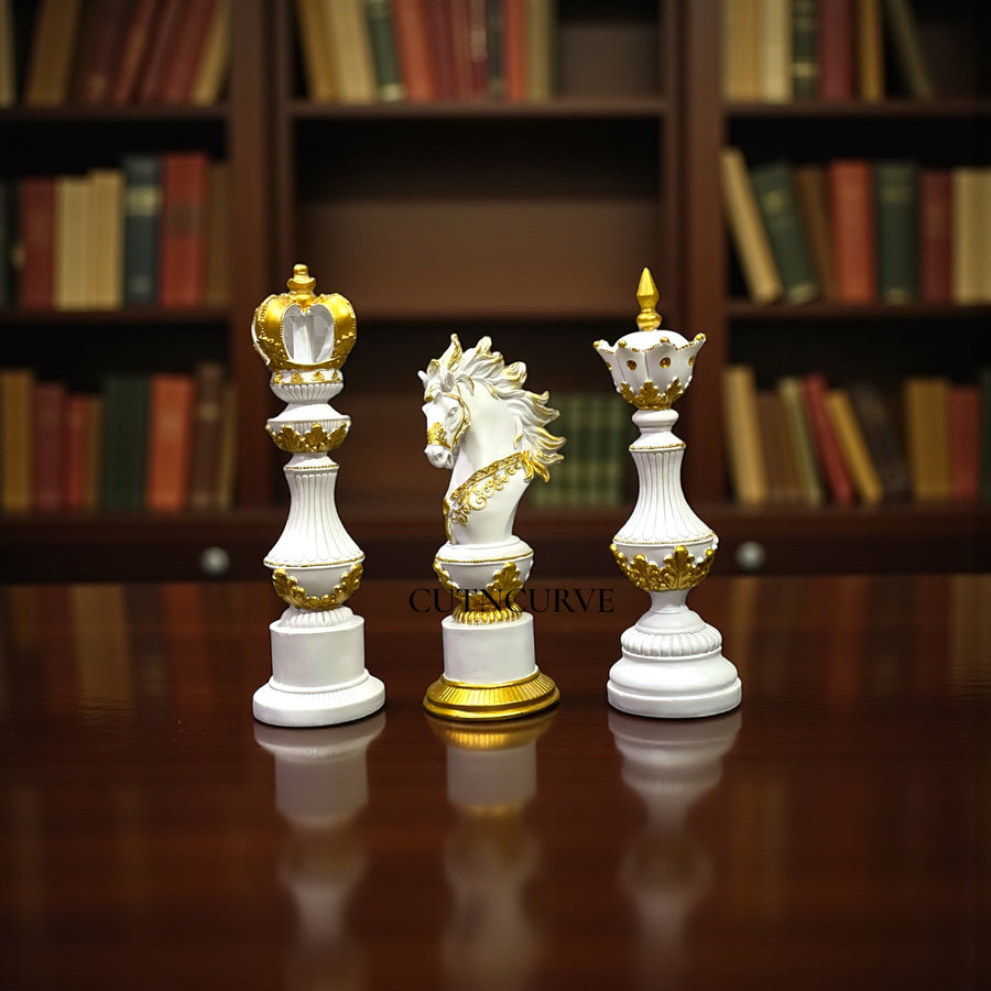 12 inch resin chess pieces, chess décor set 3 pcs, King Queen Knight showpiece, resin chess figurines, chess home décor set, modern chess statue, chess lovers gift décor.