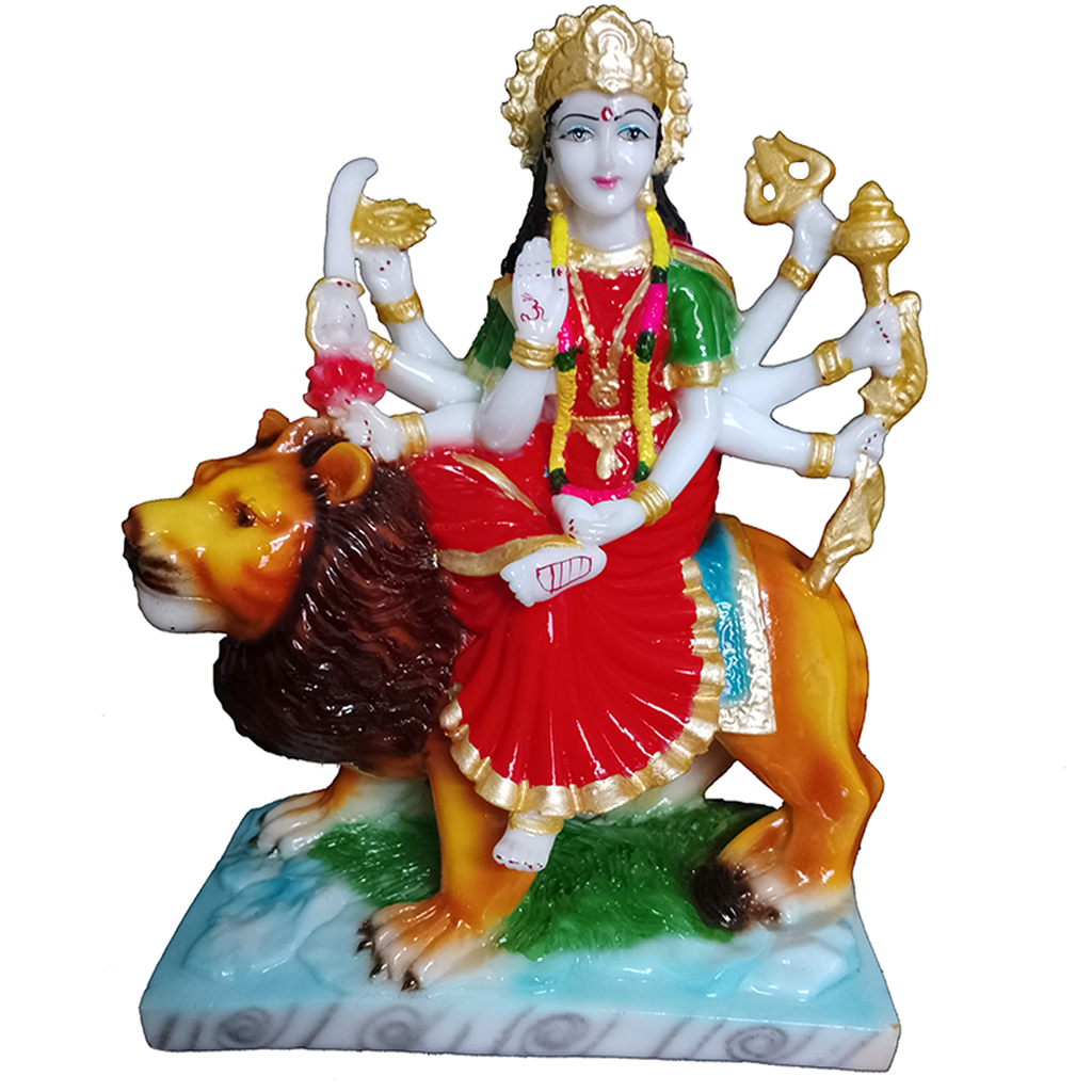 cutNcurve Ma Sherawali Marble Idol Durga Ji,H-27cm