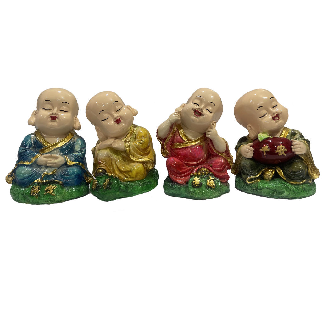 Polyresin Set of 4 Baby Buddha Monk Figurine