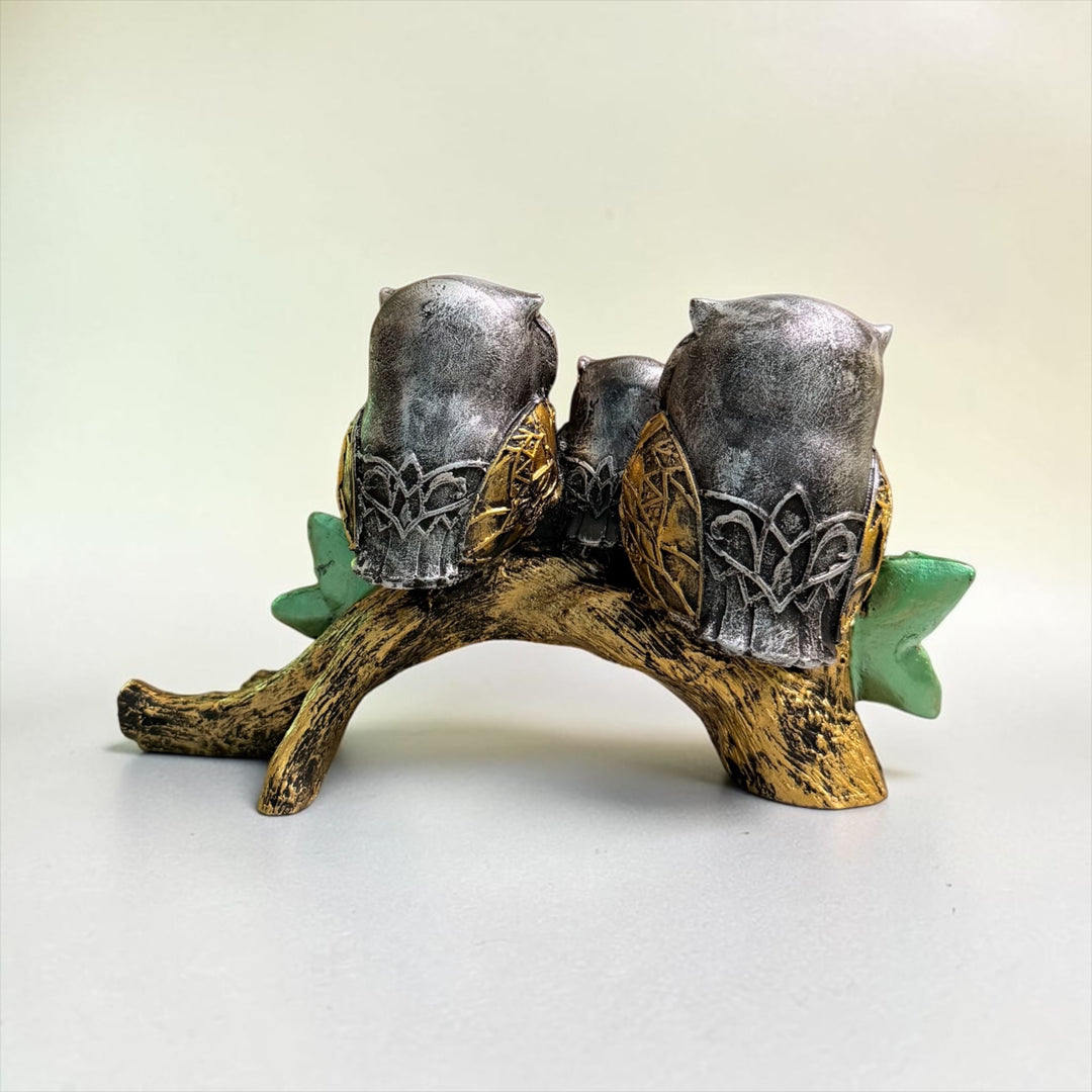 CutnCurve® Owl Family Resin Showpiece | 3 Owl Figurines Decorative Statue for Home & Office Decor | Wisdom, Knowledge & Prosperity Symbol