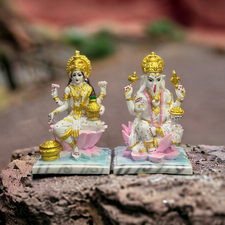 Indian Laxmi Ganesh Murti Marble Look Lakshmi Ganesha for Diwali Poojan Made in India H- 20 cm