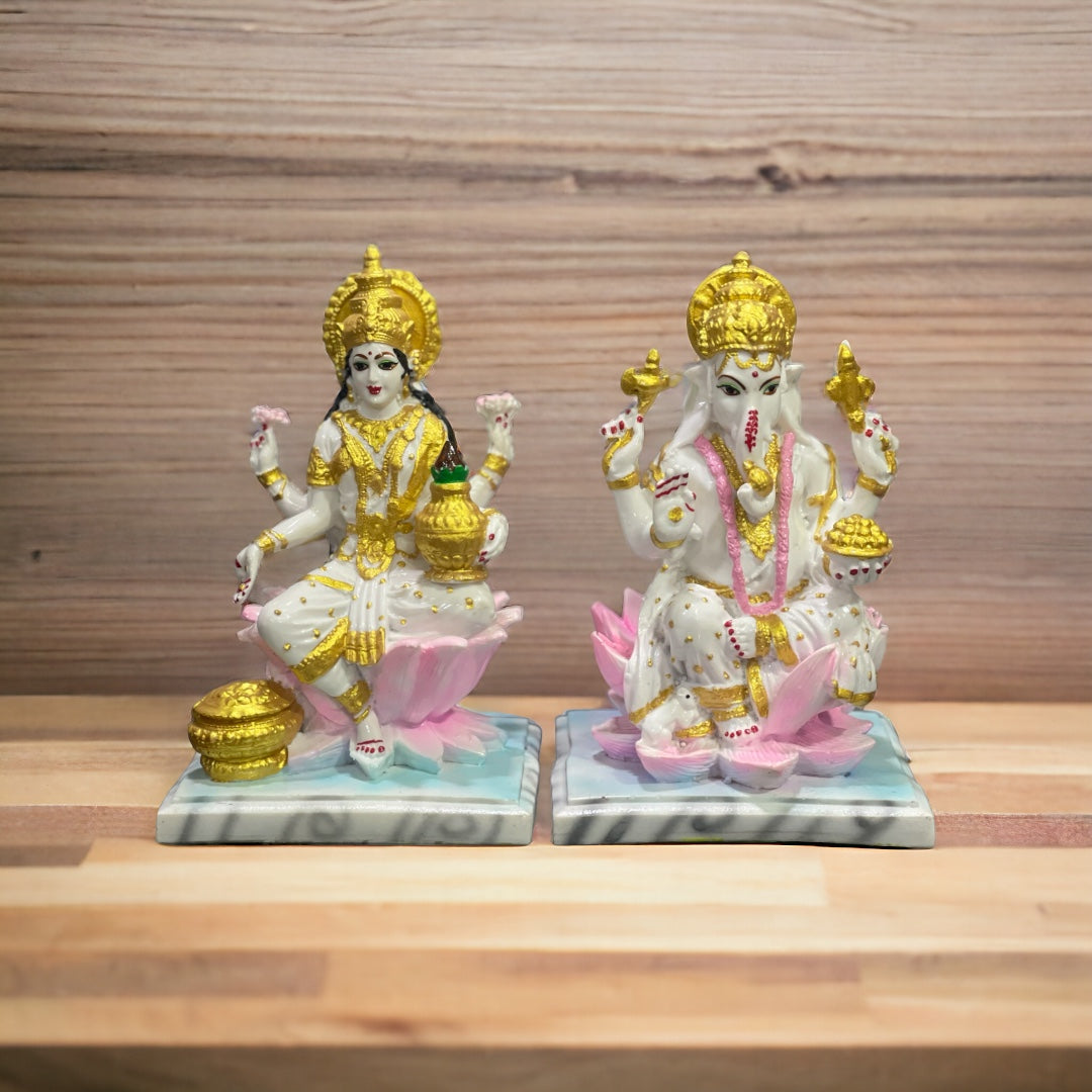Indian Laxmi Ganesh Murti Marble Look Lakshmi Ganesha for Diwali Poojan Made in India H- 20 cm