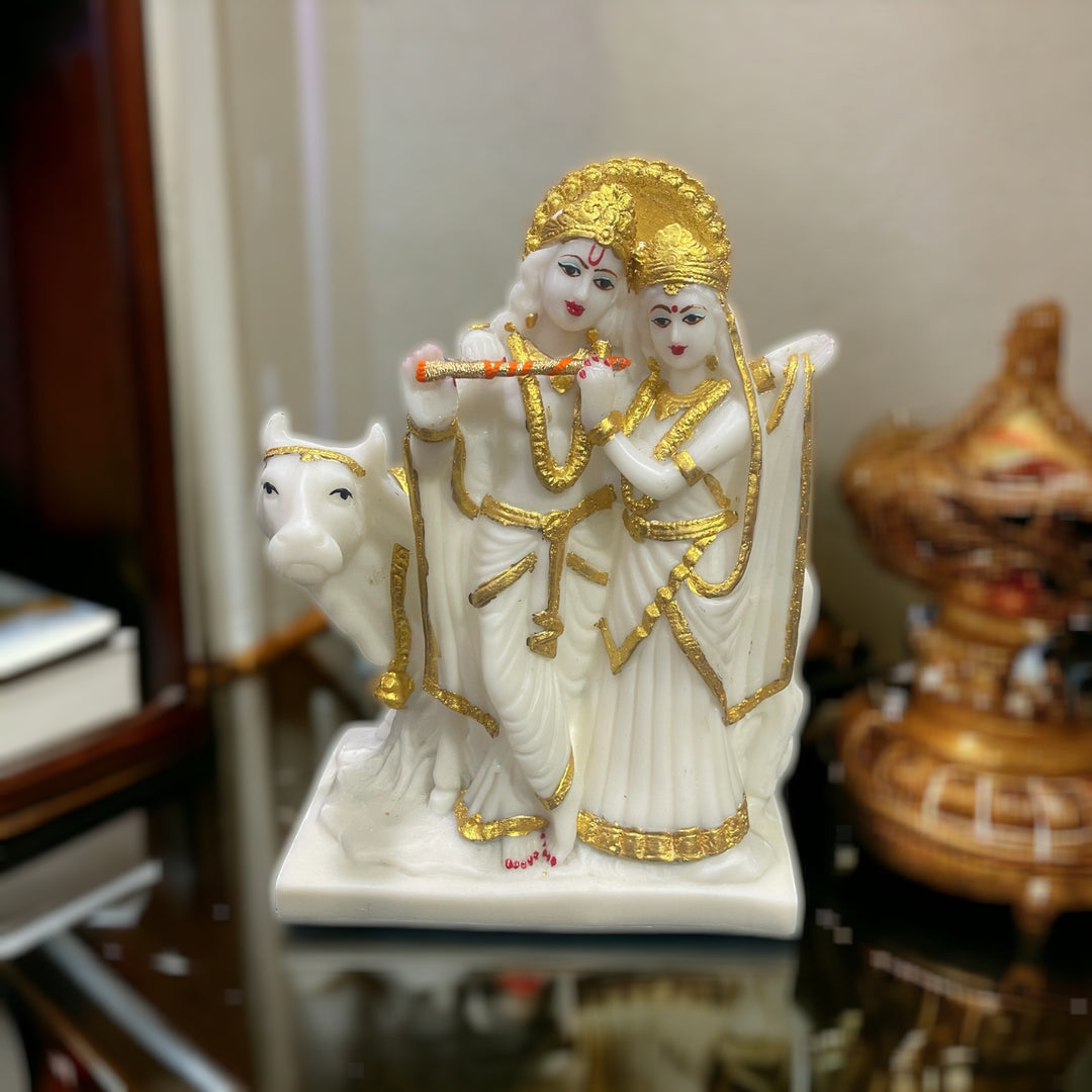 Radha Krishan with Cow Marble Idol ,H-27 cm