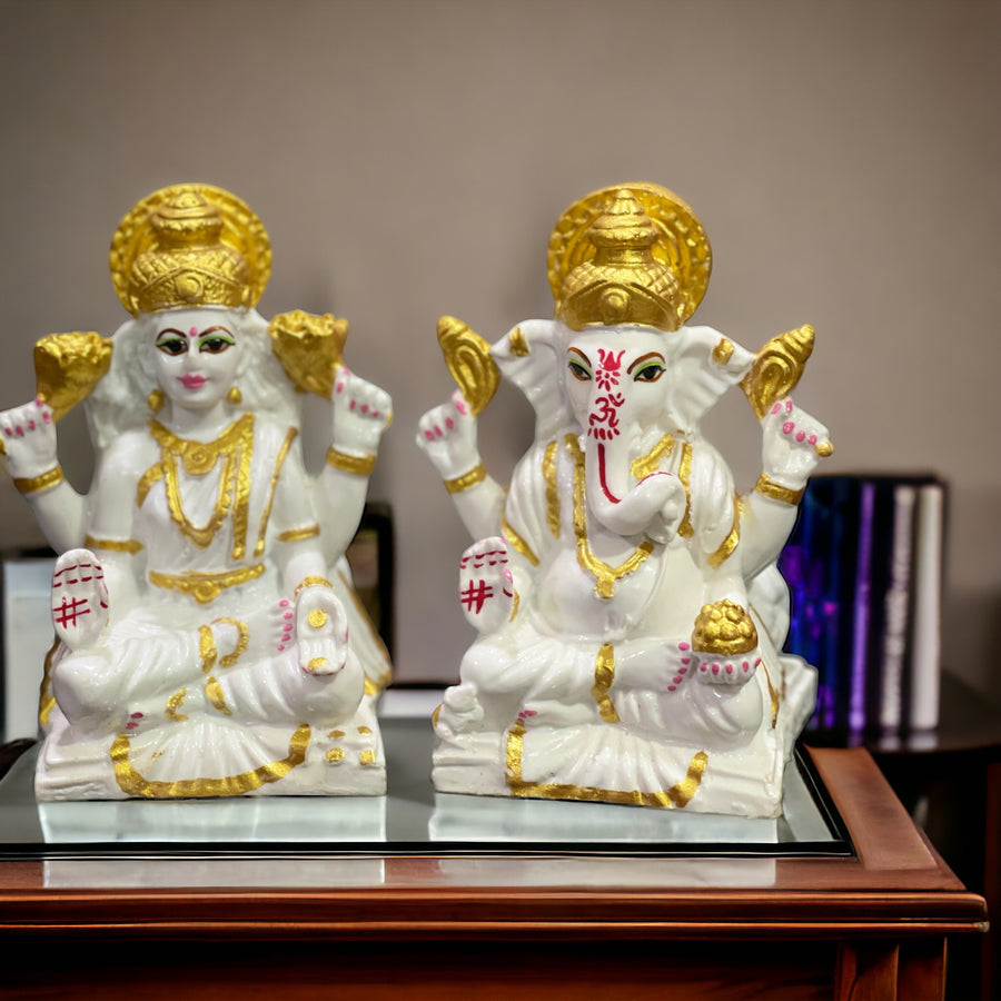 Laxmi Ganesh Marble Look Idol Best For Office Puja Ghar