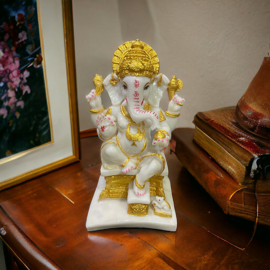 Gajanan Ganpati Bappa Murti White Marble Look Idol Gift For Grah Prave gajanan-ganpati-bappa-murti-white-marble-look-idol-gift-for-grah-prave