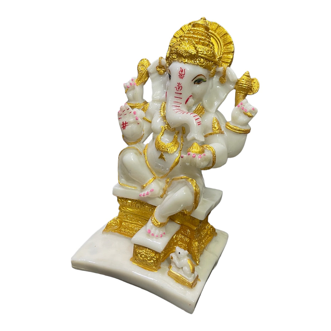 Gajanan Ganpati Bappa Murti White Marble Look Idol Gift For Grah Prave gajanan-ganpati-bappa-murti-white-marble-look-idol-gift-for-grah-prave