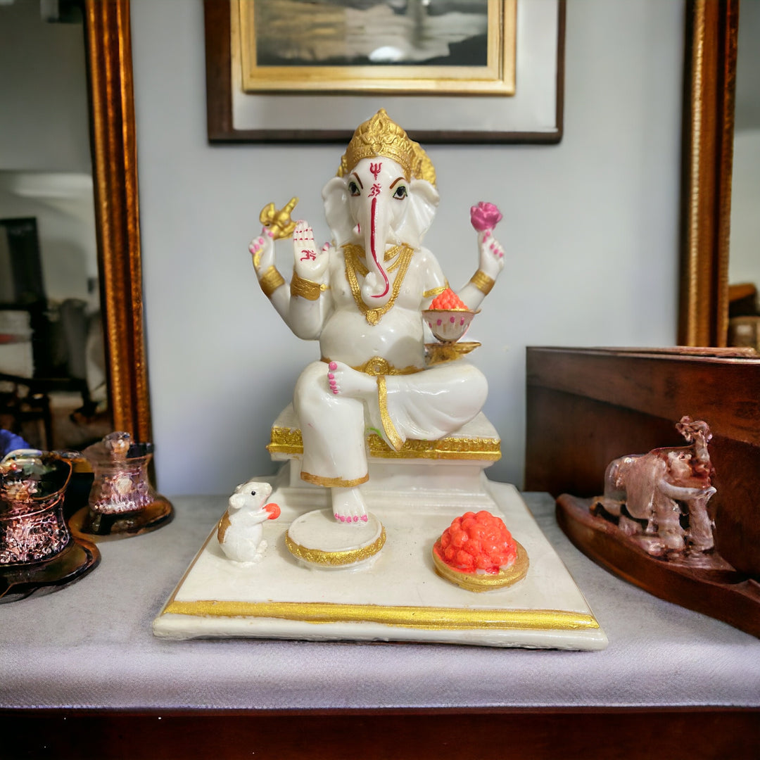 FOUR ARMED LORD Ganesha Figure Handmade Brass Ganpati Sculpture FOUR ARMED LORD Ganesha Figure Handmade Brass Ganpati Sculpture